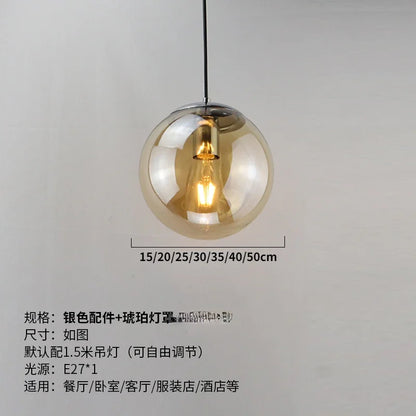 Modern Simple Glass Chandelier Bar Counter Restaurant Gold Hanging Lights Silver Metal Amber Ashtray Ball Glass Suspension Lamp