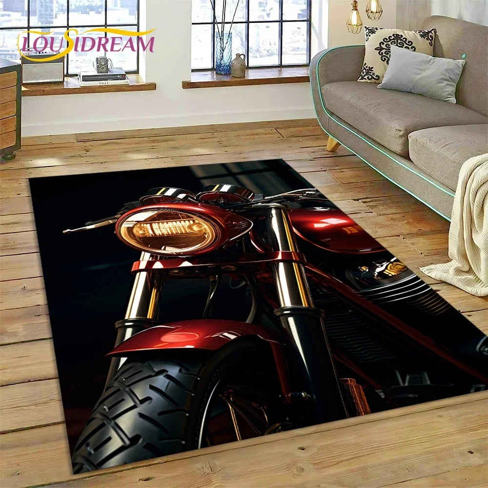 Motocross Modern retro Motorcycle Carpet Rug for Bedroom Living Room Home Sofa Decoration,Children Game Large Decor Floor Mat