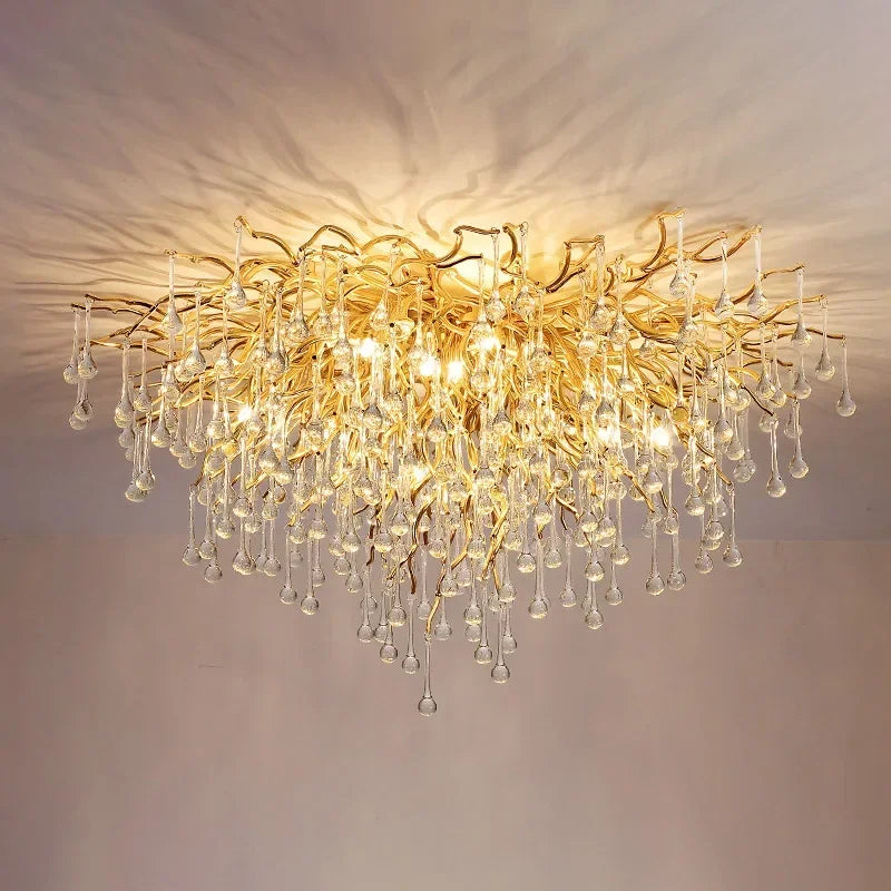 Rectangle Luxury Gold Crystal Chandelier For Dining Living Room Lobby Kitchen Table Modern Lurxy Gold Crystal Celling Chandelier