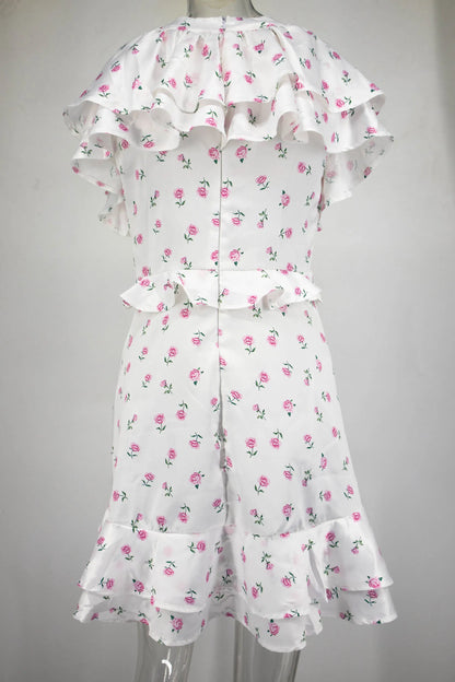 2026 Spring Women's Summer New Ruffled Floral Short Skirt V-neck Pleated Dress Shorts
