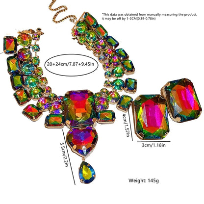 FYUAN Fashion Colorful Square Crystal Necklace Earrings For Women Party Wedding Jewelry Sets Accessories