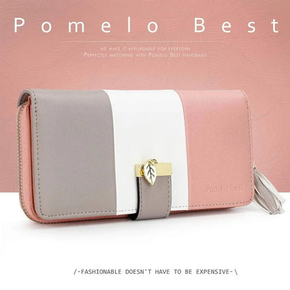 Pomelo Best Tri-color Women's Wallet Zipper Long Billfold PU Leather Large 9 Card Slots Coin Purse RFID Blocking Tassel Pendant