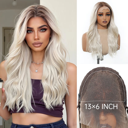 13*6 Lace Front Synthetic Wigs for Black Women Brown Copper 26 Inches Long Wavy Curly Wigs With Baby Hair Natural Hairline Wigs