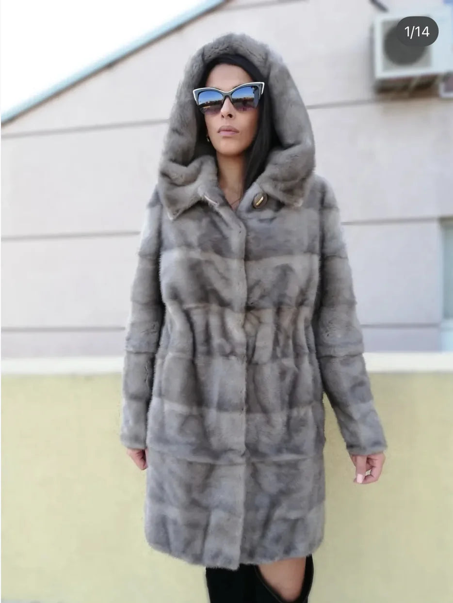 Real Mink Fur Coat Natural Women's Winter Long Leather Jacket Luxury Women's Clothing 2025 Mink Fur Coat Women's Bottom Detachab