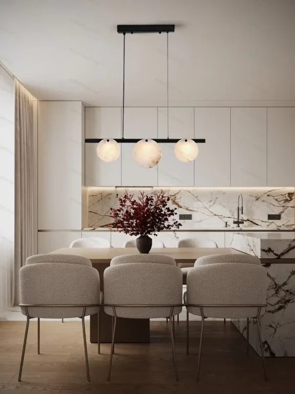 2026 Natural Marble Pieces LED Chandelier Lustre Alabaster Pendant Light Suspension Luminaire Lampen For Foyer Dinning Room