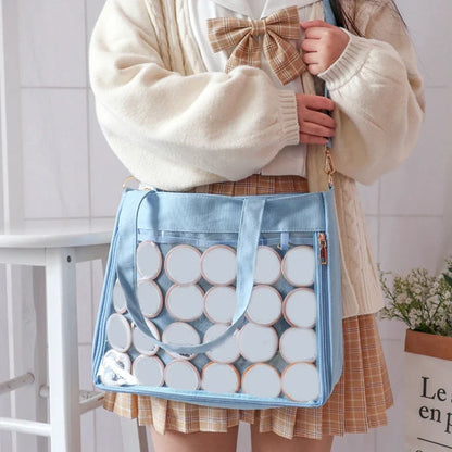 Big Ita Bag Black with Insert Japanese Cute Clear Women Double Straps Girls Kawaii Transparent Shoulder Bag Purses and Handbags