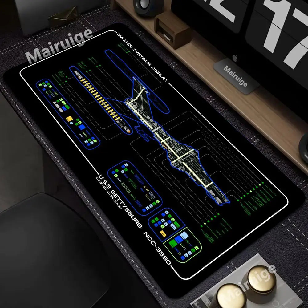Starship Blueprint Pad Desk Pad Mouse Pad Gamer Computer Cabinet Star Trek Game Office Accessories Keyboard Anime Extended Large