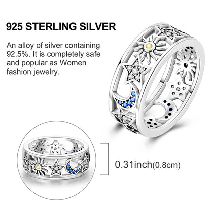 Rings Hot Sales 925 Sterling Silver Love Heart Sun Moon Star Iris Adjustable Rings For Women Wedding Birthday Party Jewelry Gift