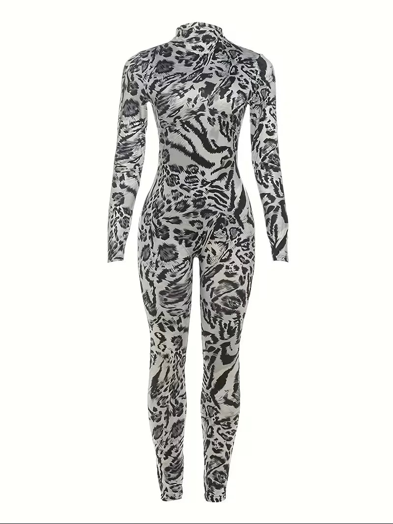 High neck long sleeved jumpsuit with stretch and slim fit, wrapped around the hips to make you look slimmer. Women's tight pants