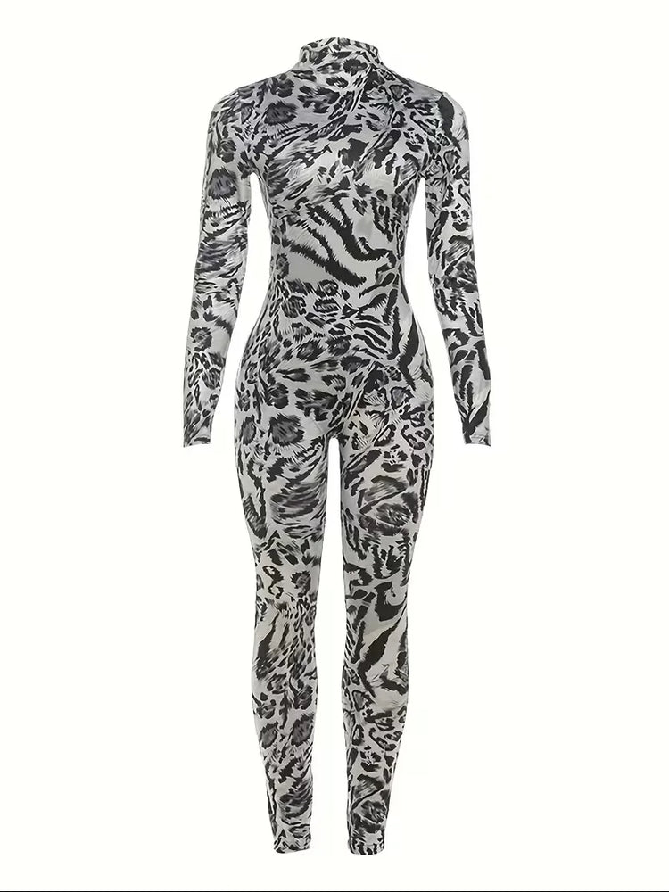 High neck long sleeved jumpsuit with stretch and slim fit, wrapped around the hips to make you look slimmer. Women's tight pants