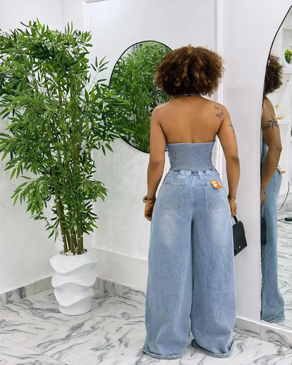 Jumpsuits Women Denim One Piece Sleeveless Overalls Wide Leg Long Pants High Waist Rompers Y2k Streetwear Jumpsuit Summer 2025