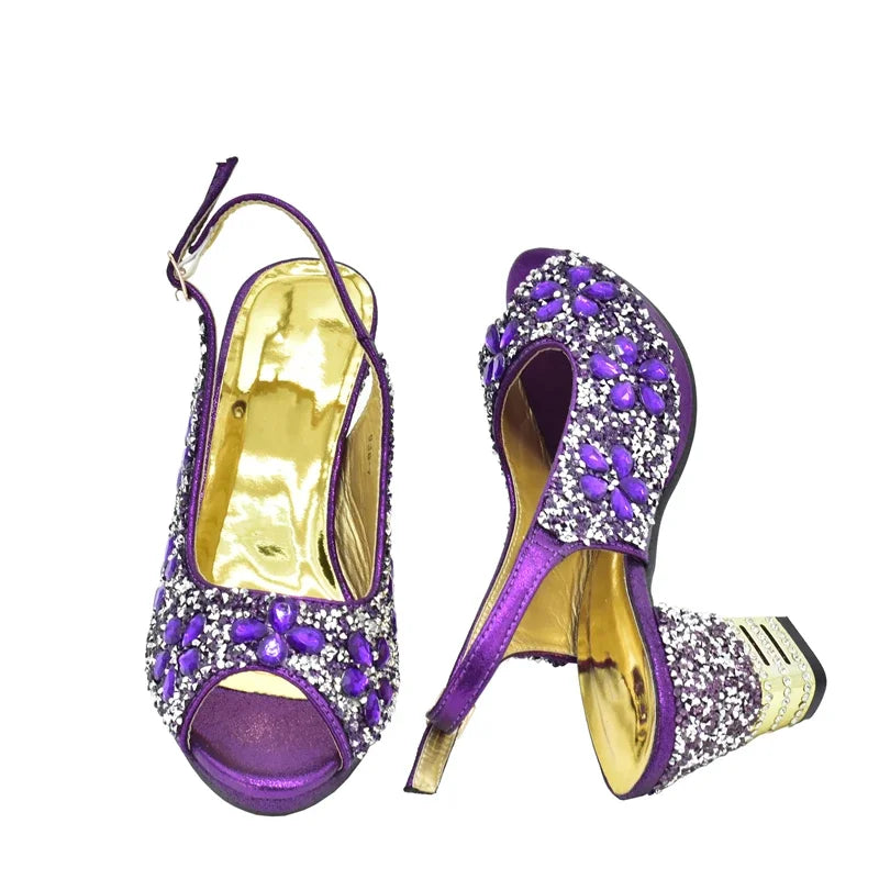 Fashion Italian Shoes with Bag Set Decorated with Rhinestone Women Wedding Shoes Set Nigerian Party Pumps High Heels Sexy Ladies