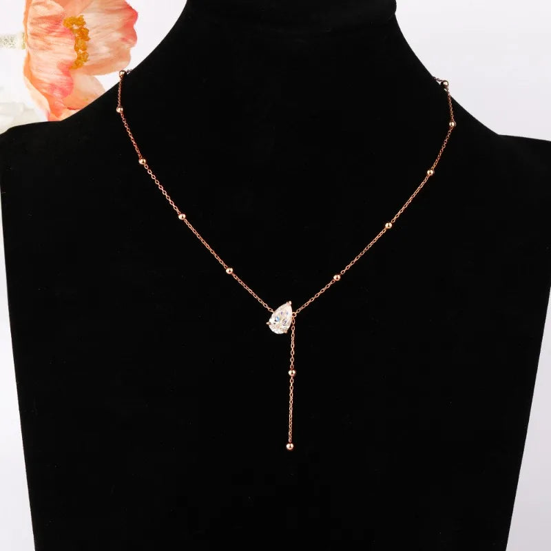 1/2/3CT Moissanite Pendant Necklace for Woman Pear Cut Waterdrop S925 Silver Y-Style Single Diamond Necklace Gift Fine Jewelry