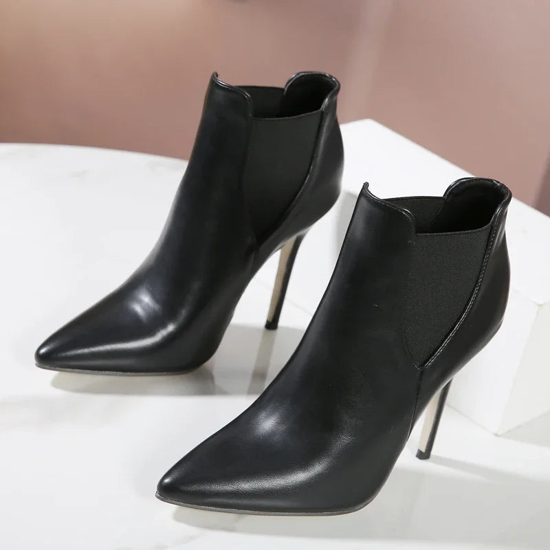 Aneikeh Sexy Elastic Band Stiletto High Heels Punk Style Pointed Toe Women Ankle Boots Shoes Autumn Winter Booties