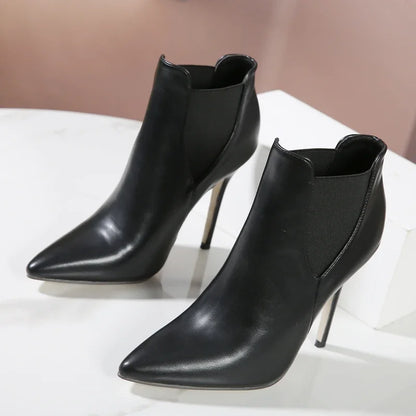 Aneikeh Sexy Elastic Band Stiletto High Heels Punk Style Pointed Toe Women Ankle Boots Shoes Autumn Winter Booties