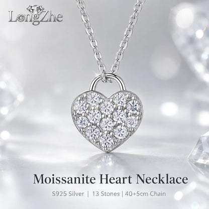 Heart Moissanite Necklace for Women S925 Sterling Silver 13-Stone Love Pendant D Color VVS1 Fine Jewelry Gift GRA Certified