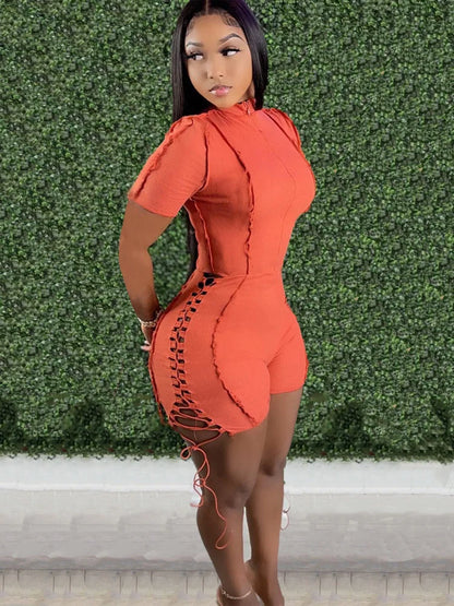 Wholesale Streetwear Jumpsuit Women 2023 One-pieces Outfits Rompers Summer Green Short Sleeve Bodycon Casual Bandage Playsuits