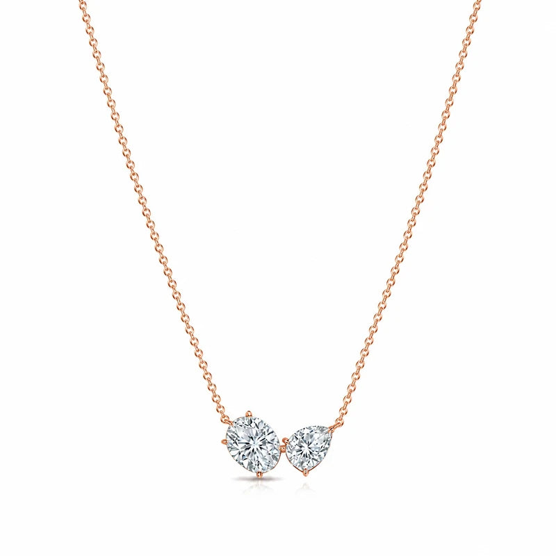 Smyoue Oval Cut Pear Cut All Moissanite Necklace for Women 2 Gems Classic Wedding Jewelry Bridal Real Pure S925 Silver Chain