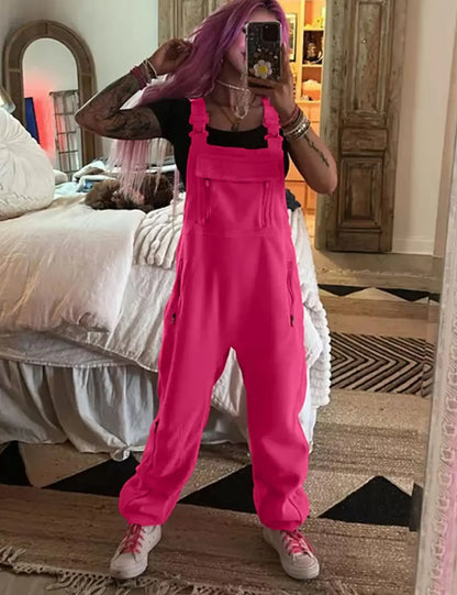 Women Fleece Warm Overalls Loose Casual Jumpsuits One-Piece Bibs Adjustable Suspender Straps Winter Fuzzy Soft Comfy Ski Pants