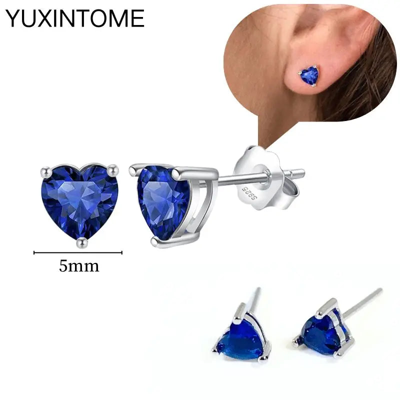 925 Sterling Silver Needle Dark Blue Crystal Silver Earrings Women's Exquisite Heart Blue Pendant Hoop Earrings Luxury Jewelry