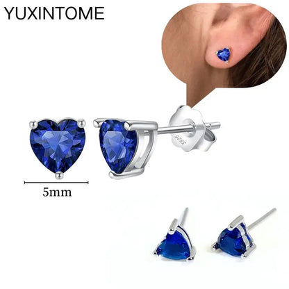 925 Sterling Silver Needle Dark Blue Crystal Silver Earrings Women's Exquisite Heart Blue Pendant Hoop Earrings Luxury Jewelry
