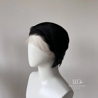 Black Lace Front Wig for Men Frontal Lace Heat Resistant Fiber with High Quality Synthetic Wig in 8inch Cosplay Use