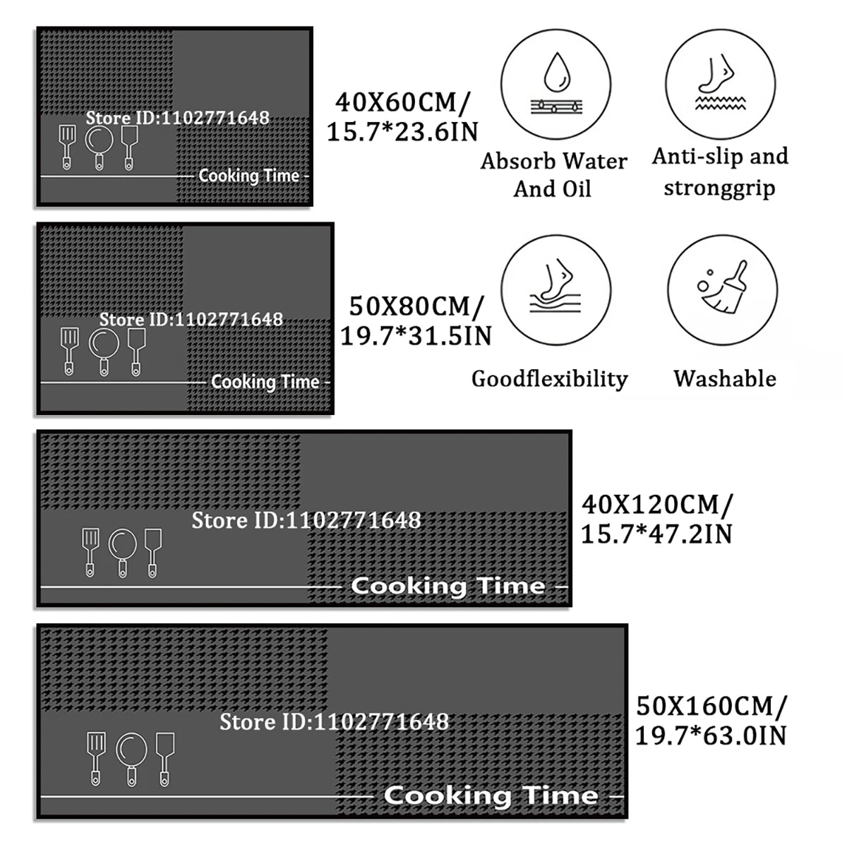 Kitchen Corner Floor Mat  Waterproof Carpet Non-slip Foot Mats Long Carpets Rug Black Plaid Home Decoration Rugs Washable Mat