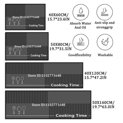 Kitchen Corner Floor Mat  Waterproof Carpet Non-slip Foot Mats Long Carpets Rug Black Plaid Home Decoration Rugs Washable Mat