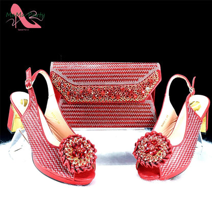 Mature Italian Women Shoes Matching Bag Set in Green Color 7 CM Comfortable Heels with Plaform Elegant Peep Toe Sandals