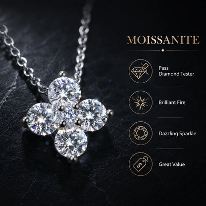 LongZhe Moissanite Necklace for Women 0.3CT 4mm Round Cut S925 Sterling Silver Flower Pendant Clavicle Chain Jewelry Gift