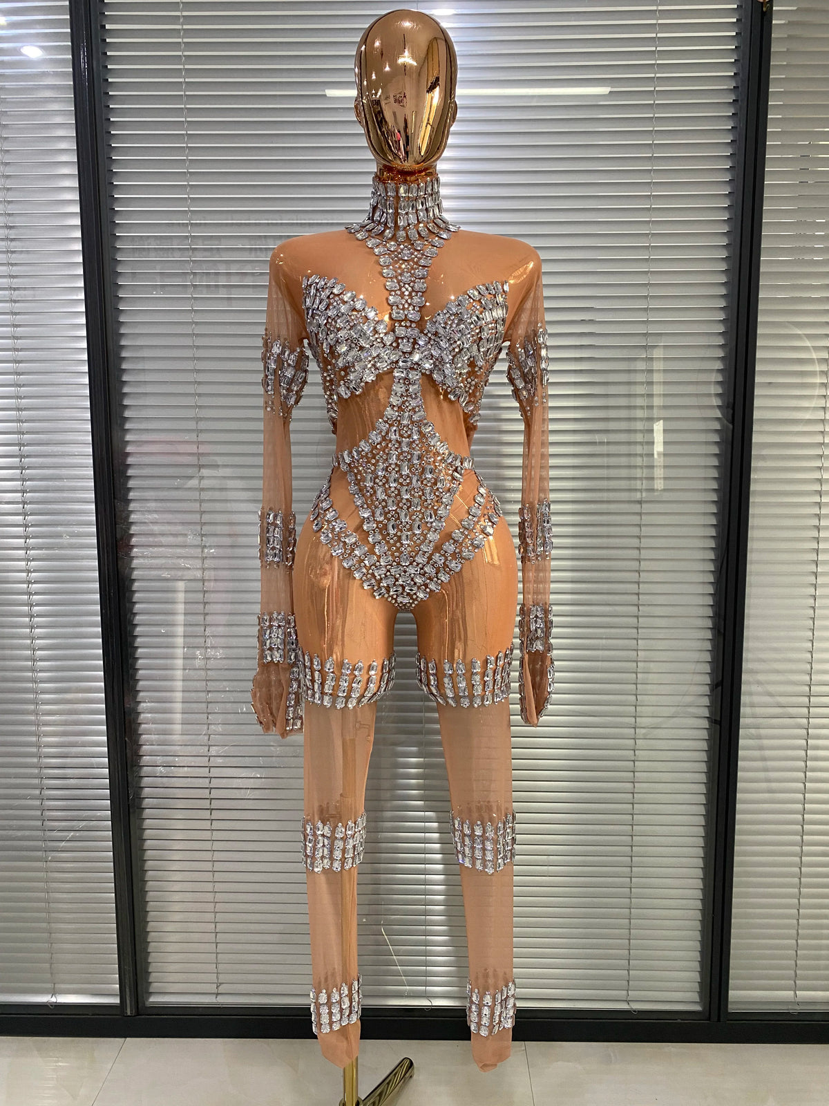 Club Outfits Woman 2026 Sparkly Crystal Sheer Transparent Jumpsuits Masquerade Costume Dress Carnival Parade Festival Catsuit