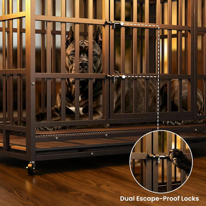 48 Inch Heavy Duty Strong Metal Dog Crate,Indestructible Escape Proof Kennel For High Anxiety Large Dogs, Custom