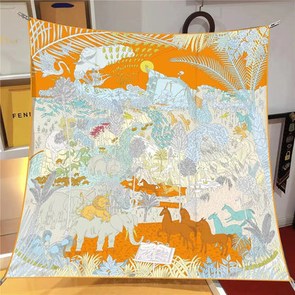 【2025 New】90x90 Twill Silk Square Scarf for Women - French Retro Niche Bustier Shawl Scarf - Stylish Fashion Wrap Accessory