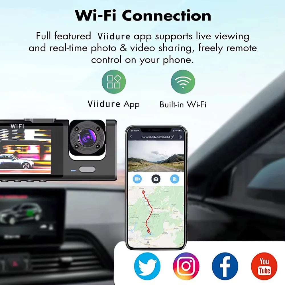 WiFi 3 Channel Car DVR Three Way Dash Cam Inside Vehicle Camera DVRs Recorder FHD 1080P Video Mini Registrator Dashcam Camcord