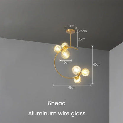 Medieval Bauhaus Gold Glass Ball Bubble Hanging LED Pendant Lights Creative Forged Lamps for Bedroom Home Decoration Chandelier