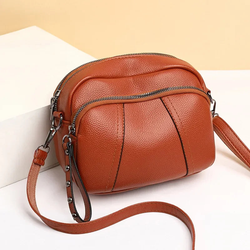 Fashion Soft Leather Crossbody Bags for Women 2026 Casual Female Multi Pocket Messenger Bags Retro Handbags Ladies Shoulder Bags