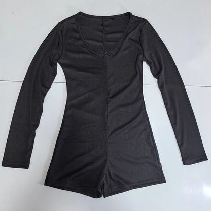Women's Short Jumpsuits Slim Fit Stretch One Piece Yoga Playsuits Romper Sexy Fitness Female Basic Low-cut Zipper Sportwears