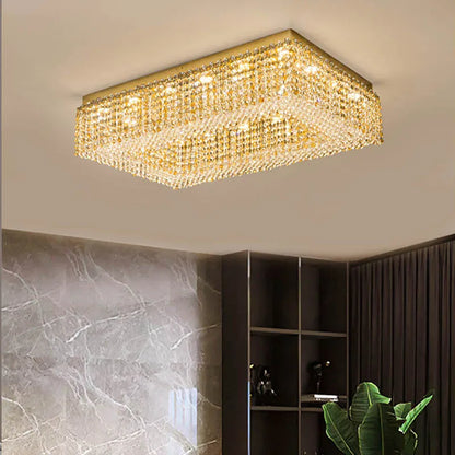 Champagne Crystal Waterfall Bead Modern Ceiling Lights LED Lamps Lighting Fixture for Living Room Lustres Home Decor Lampara
