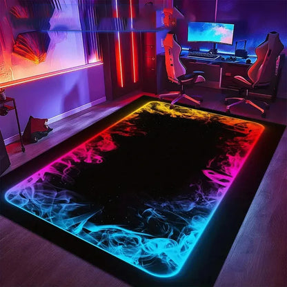 2D Game Fluorescent Cool Carpet Color Smoke Anti Slip Game Room Area Carpet Suitable for Ideal Space for Gamers