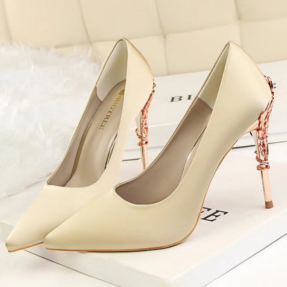 Women Luxury Metallic Decoration Heel Wedding Shoes Lady Trendy 10cm High Heels Pointed Toe Shoes Female Premium Gray Shoes