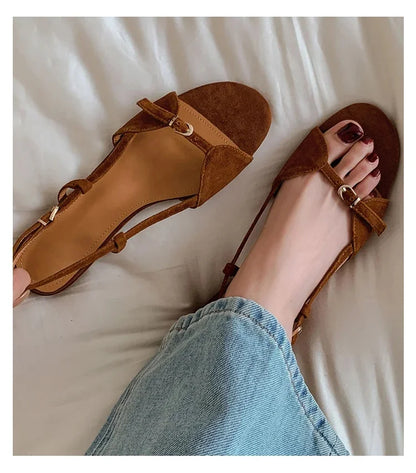 Vintage Line with Flat Sandals Design Sense Open Toe Slippers Casual Holiday Beach Shoes Light Single Shoes  Luxury Sandals