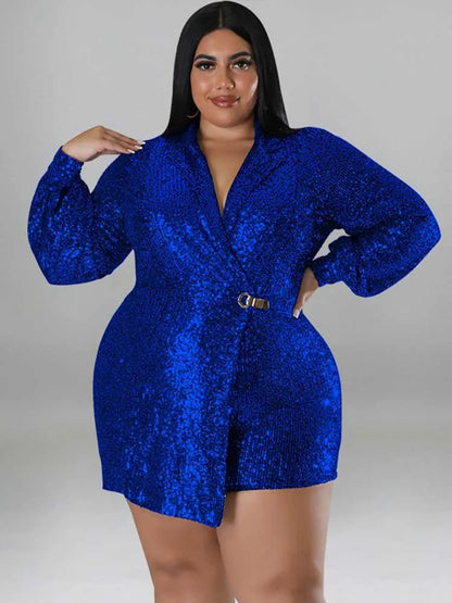 Jumpsuits Women Elegant Luxury Plus Size Party Ladies Long Sleeve Jumpsuit with Sequins 3xl 4xl 5xl Sexy Evening Woman Jumpsuit