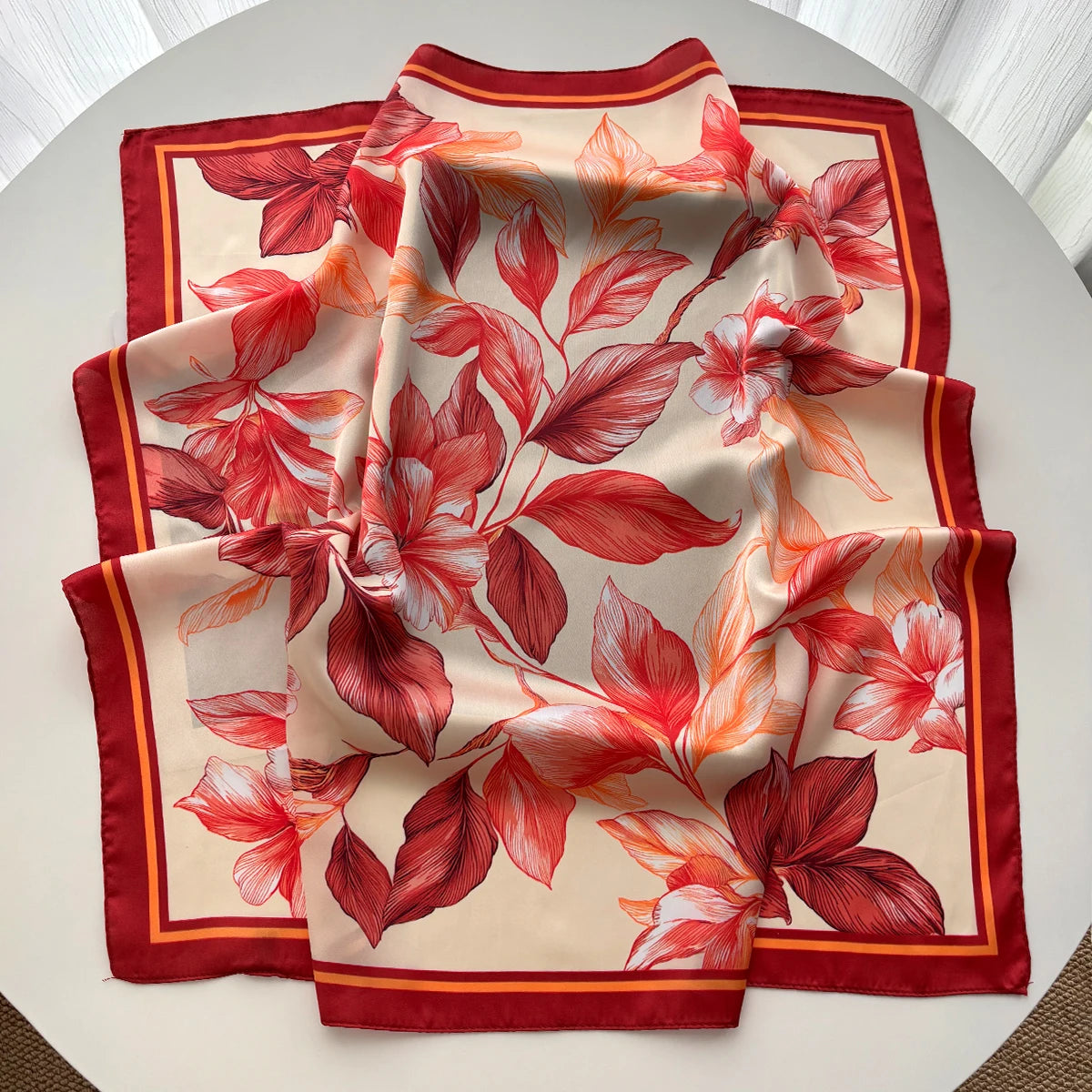 Printed Imitation Silk Scarves Fashion Square Scarf Bandanas For Women Luxury Hijab Neckerchief Elegant Shawl Beach Wraps