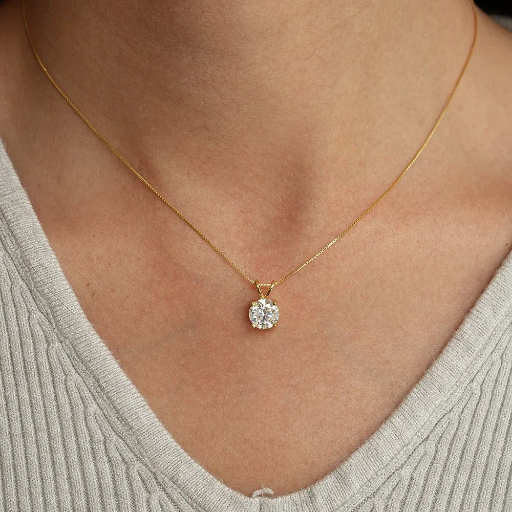 1-2CT Real Moissanite Necklace Pendants 925 Sterling Silver For Women 14K Gold Plated Wedding Chains Gifts Diamond Jewelry GRA