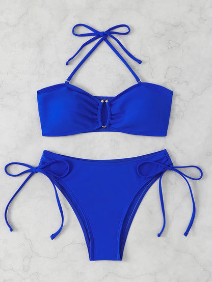 High Waist Bikini Women's Swimsuit 2026 Knotted Bathing Suits Woman Swimwear Bandeau Push Up Bikinis Sets Brazilian Beach Wear