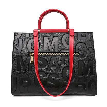 2026 New Large Capacity Contrast Letter Printed Women's Handbag High end Cowhide Mom's Bag