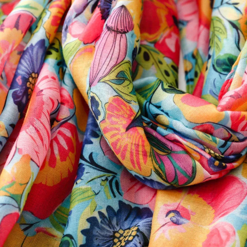Spain Fashion Petal Floral Tassel Viscose Shawl Scarf Lady High Quality Print Soft Pashmina Stole Bufandas Muslim Hijab 180*90Cm
