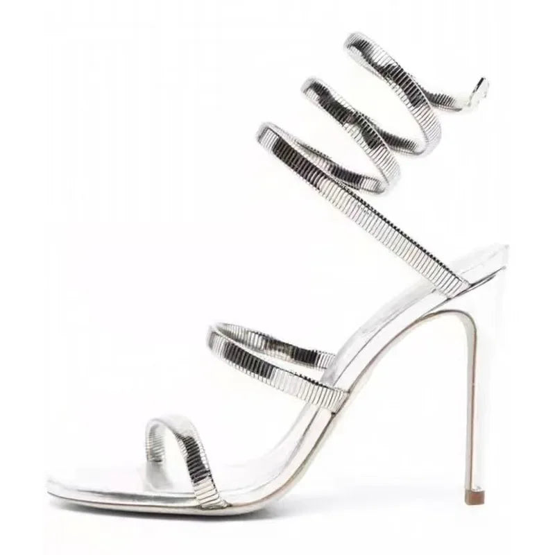 Luxury Designer High Heels Women Sexy Snake Twine Party Dress Shoes Ladies Stripper Shoes Open Toe Summer Sandals for Women