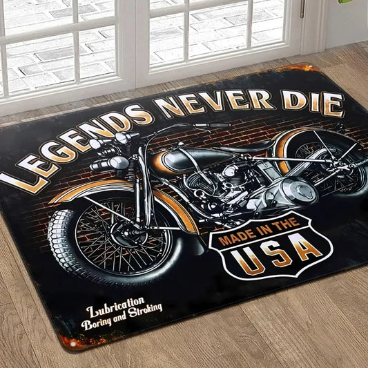 VIKAMA Retro Motorcycle Design Door Mat, Durable And Anti-Slip Entrance Carpet, Foyer Carpet, Home Decoration