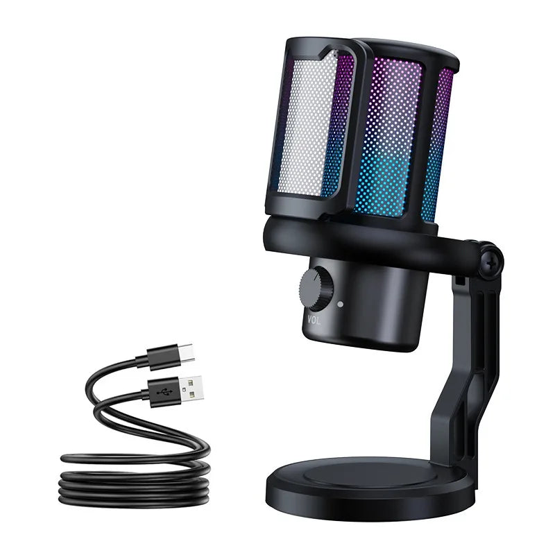 USB Microphone for PC Condenser Podcast Mic for Studio Recording with Headphone Jack, Led, Noise Cancellation Gaming Microphone